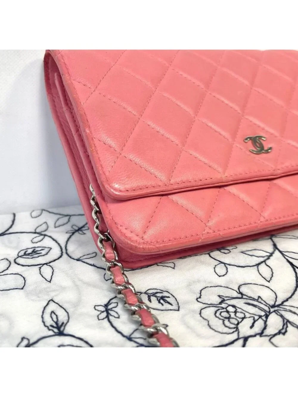 Chanel Chain Wallet Quilted Pink Silver Shoulder